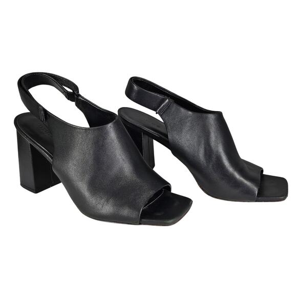 VINCE NIARA WOMEN'S BLACK SLINGBACK BLOCK HEEL SANDAL LEATHER SIZE 9M - Picture 1 of 12